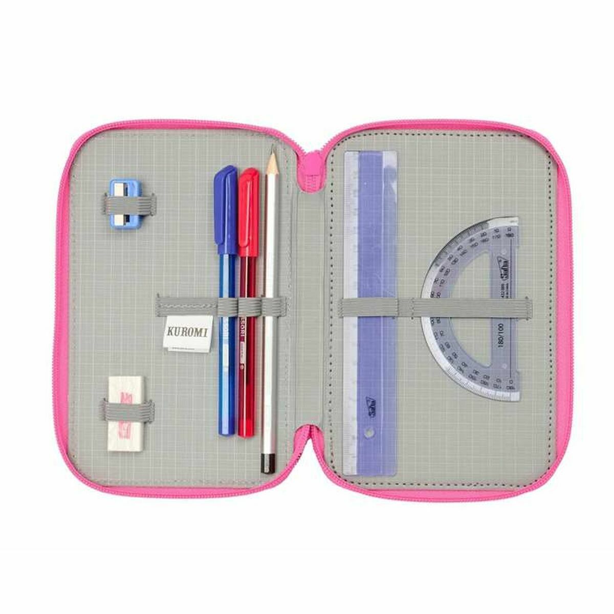 Pochette à crayons triple Kuromi Noir Fuchsia 12,5 x 19,5 x 5,5 cm 37 Pièces