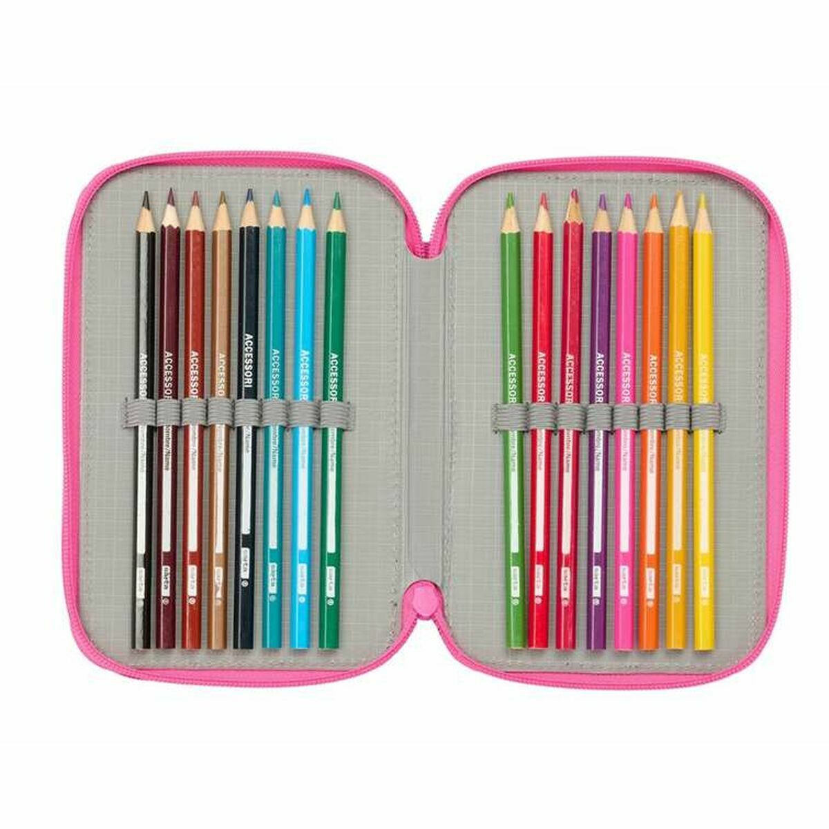 Pochette à crayons triple Kuromi Noir Fuchsia 12,5 x 19,5 x 5,5 cm 37 Pièces