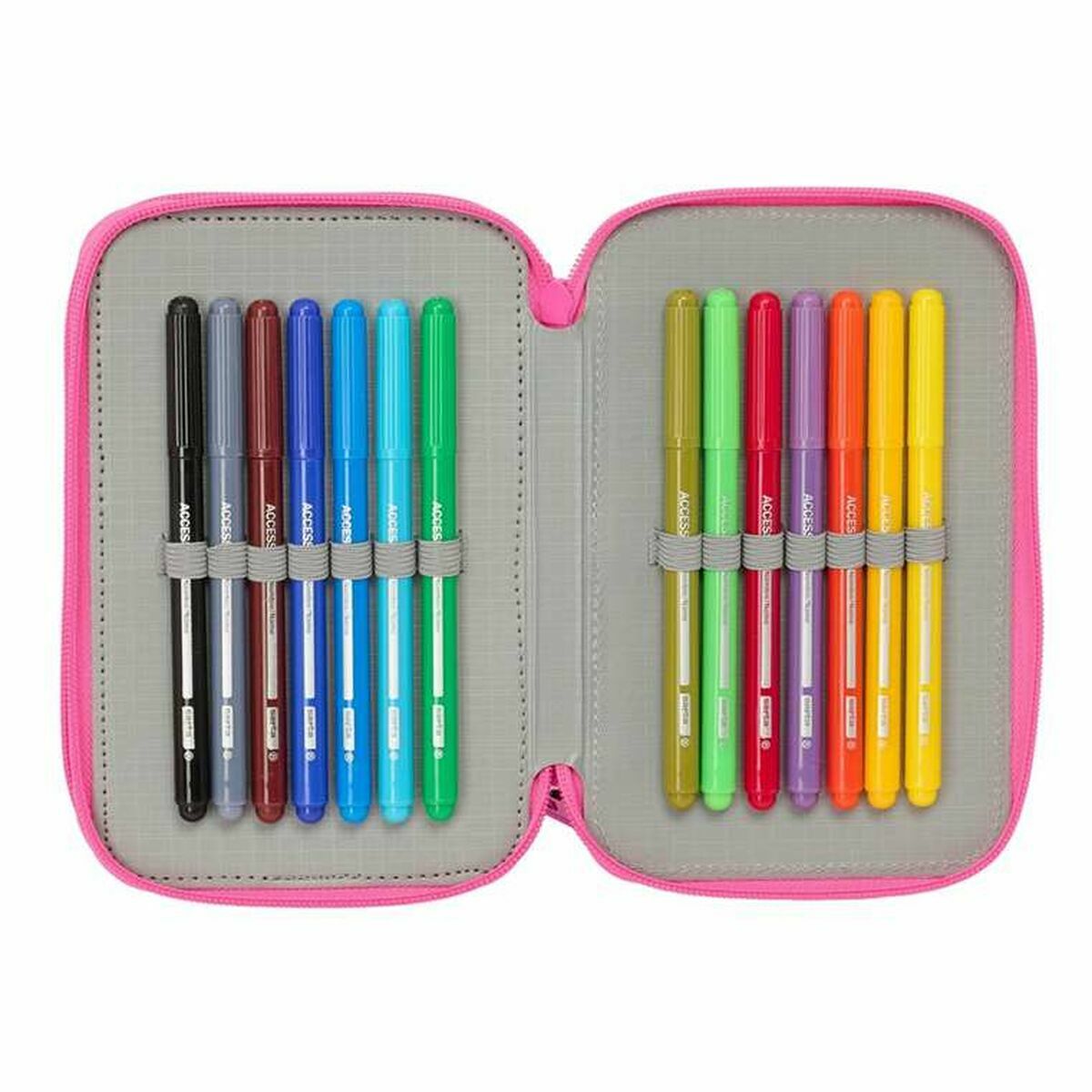 Pochette à crayons triple Kuromi Noir Fuchsia 12,5 x 19,5 x 5,5 cm 37 Pièces