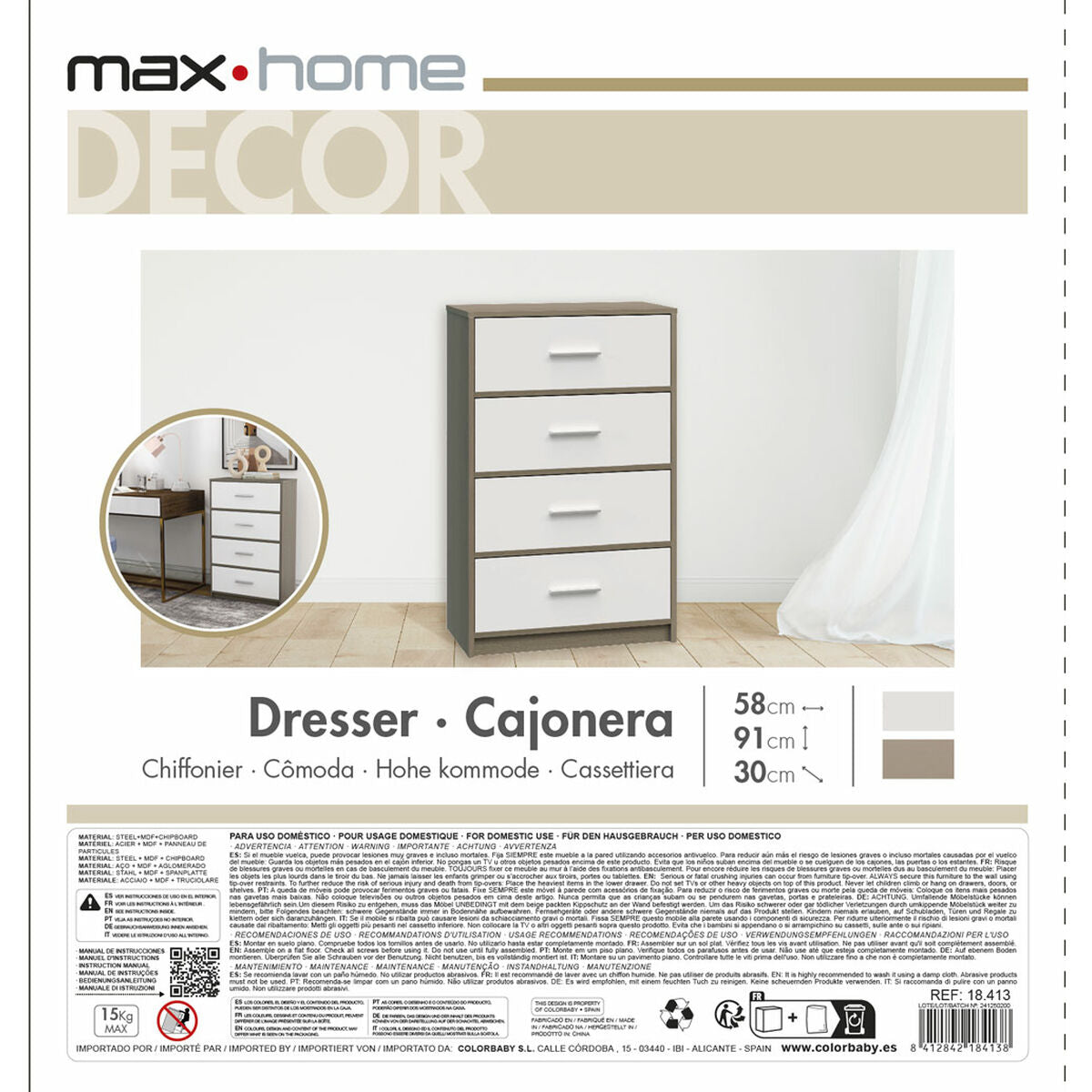 Commode Max Home Blanc Gris Moderne 58 x 91 x 30 cm