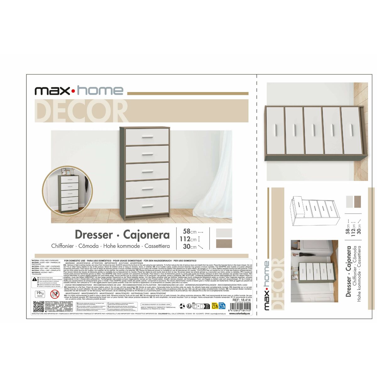 Commode Max Home Blanc Gris Moderne 58 x 112 x 30 cm
