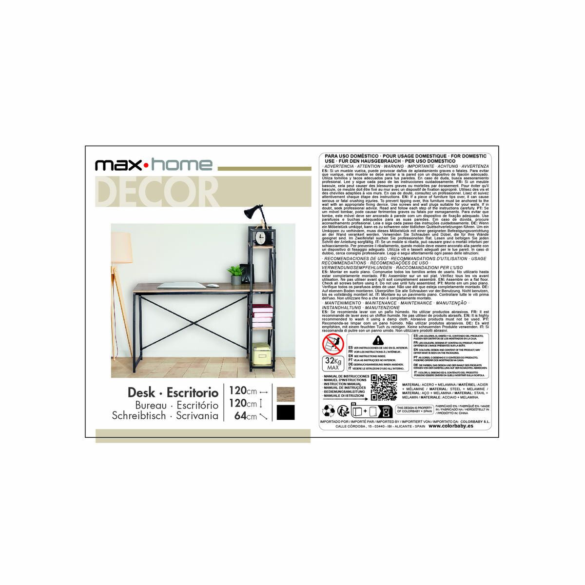 Bureau avec étagère Max Home Acier Mélamine Contre-plaqué 120 x 12 x 64 cm