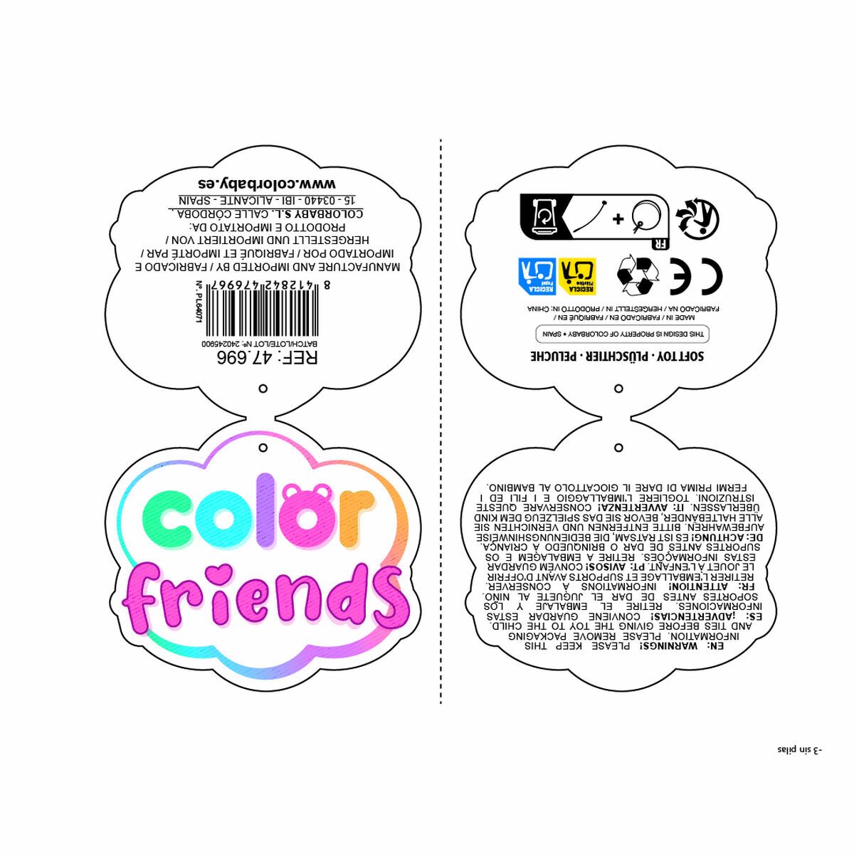 Jouet Peluche Colorbaby Animals 18 cm 1 Unité