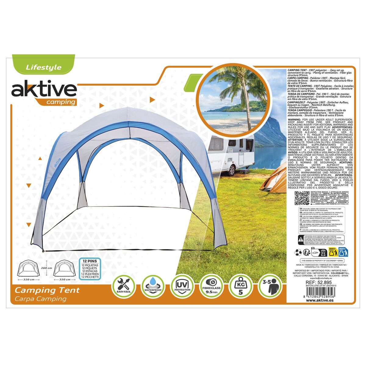 Tente de Plage Aktive De Camping 320 x 260 x 320 cm