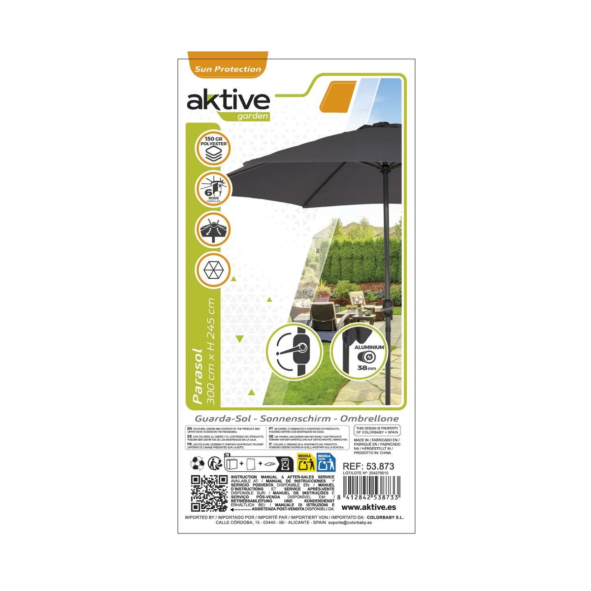 Parapluie Aktive Anthracite Ø 300 cm 300 x 245 x 300 cm