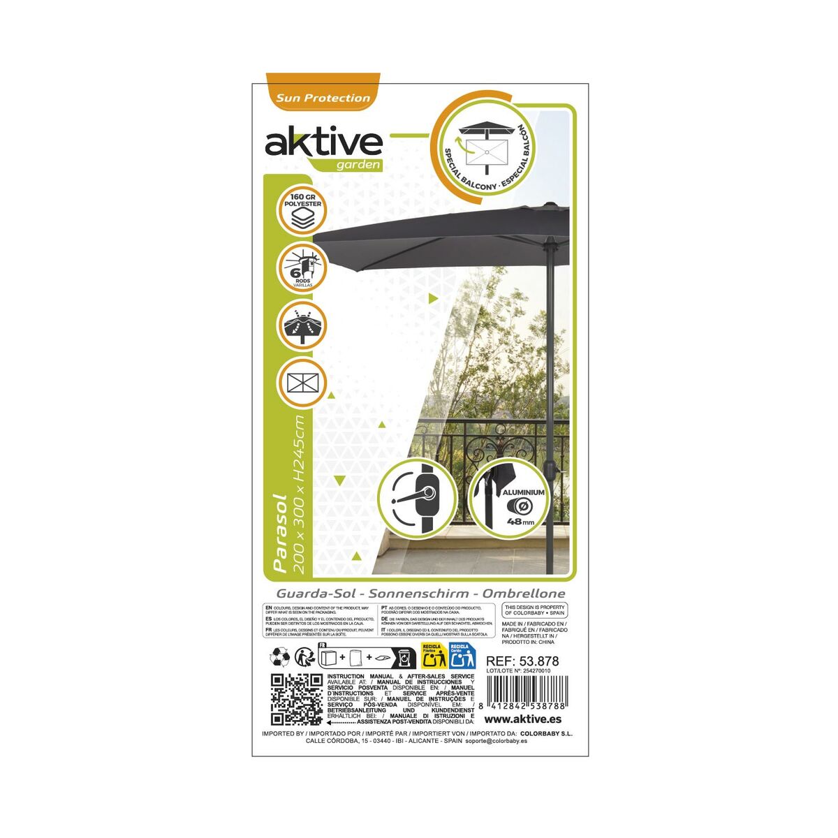 Parapluie Aktive Anthracite 300 x 245 x 200 cm