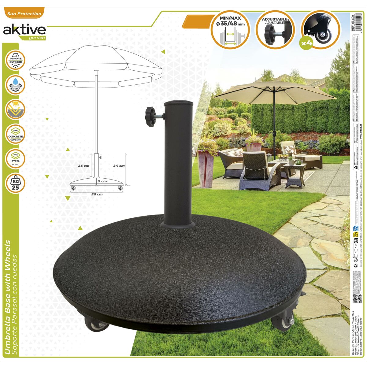 Base pour parapluie Aktive 50 x 34 x 50 cm Ciment Acier