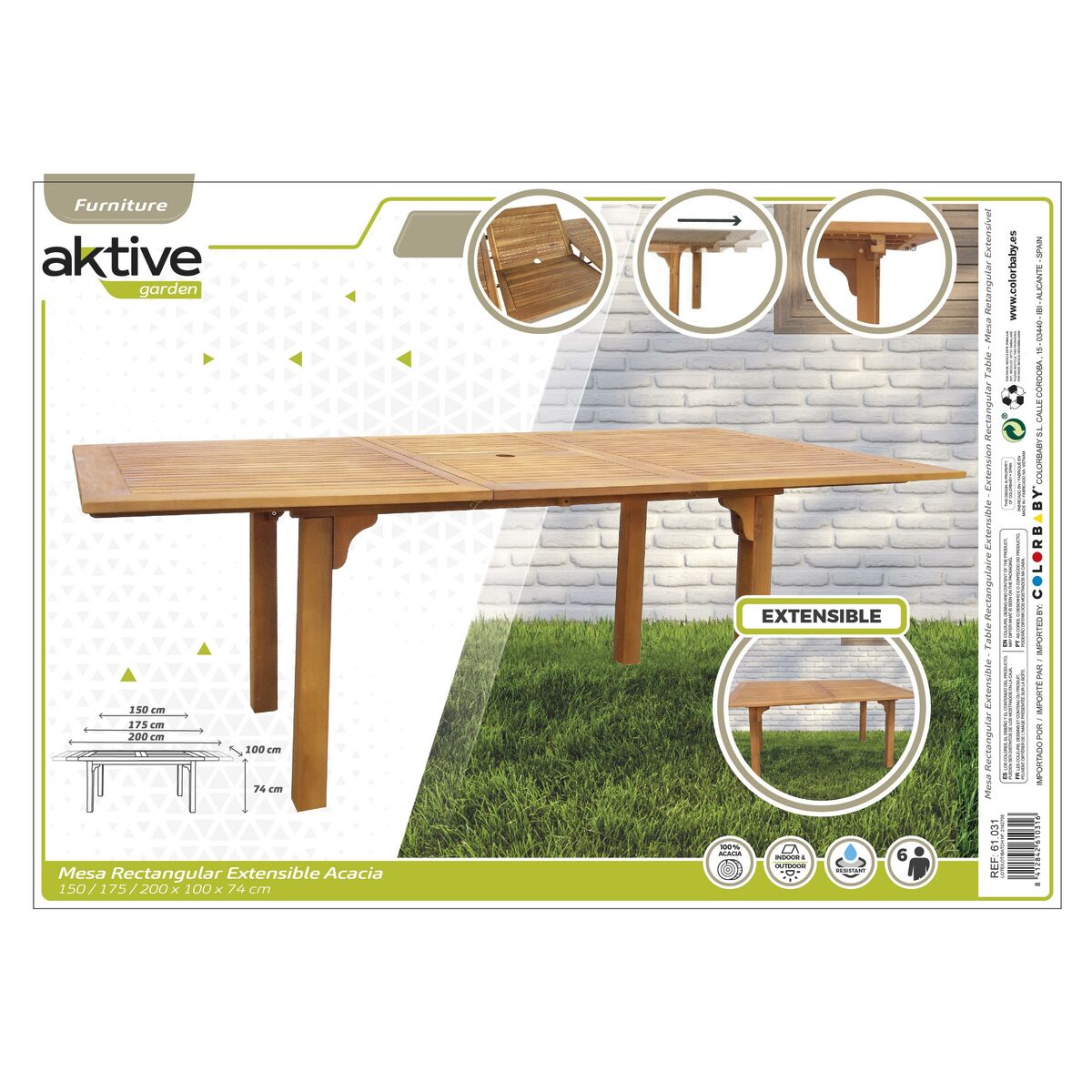Table extensible Aktive Bois d'acacia 200 x 74 x 100 cm