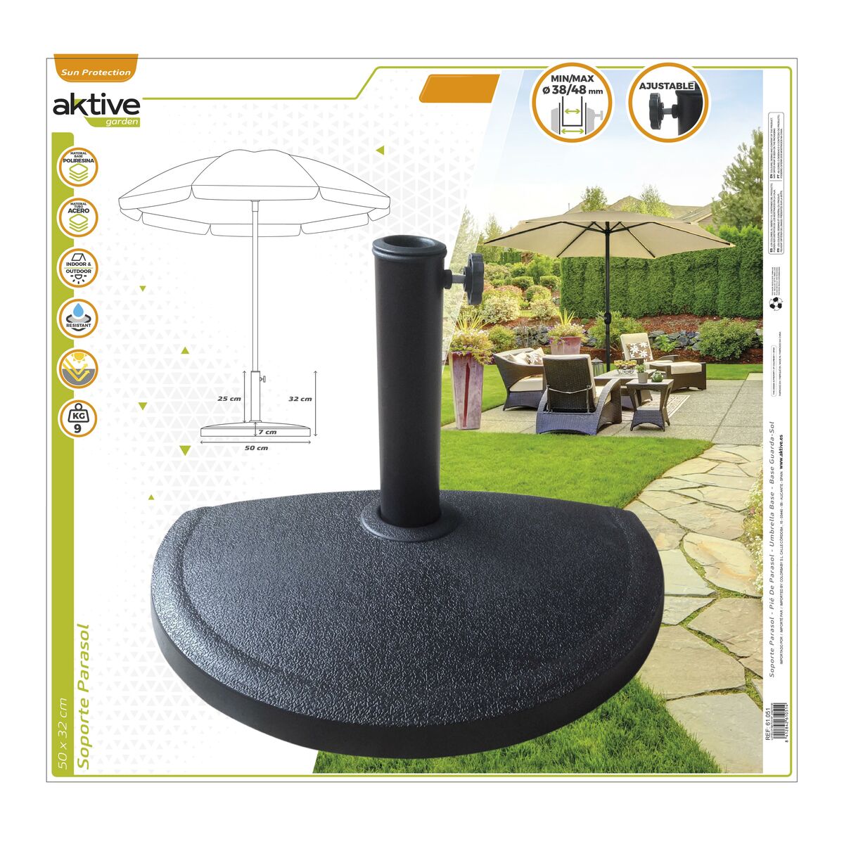 Base pour parapluie Aktive 50 x 32 x 31,5 cm Noir Plastique