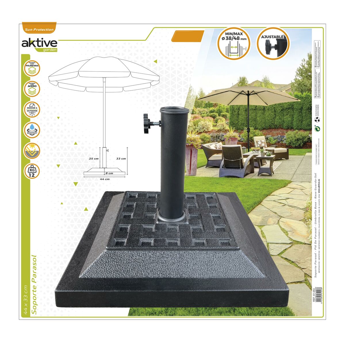 Base pour parapluie Aktive 44 x 33 x 44 cm Noir Plastique