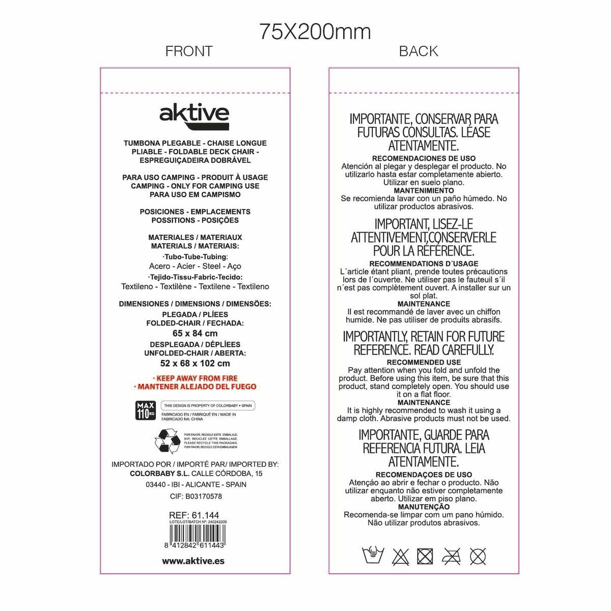 Chaise longue Aktive Gris foncé 52 x 102 x 68 cm