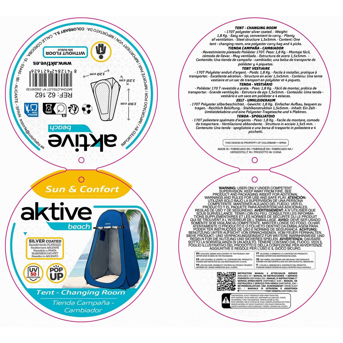 Magasin de campagne Aktive 120 x 190 x 120 cm Bleu