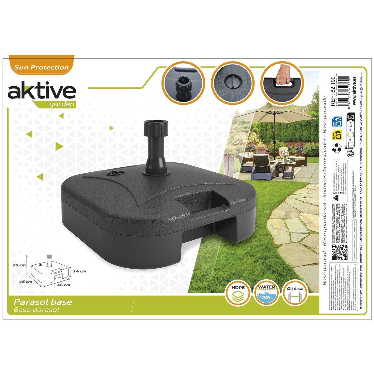 Base pour parapluie Aktive 44,5 x 12,5 x 44,5 cm Noir Plastique