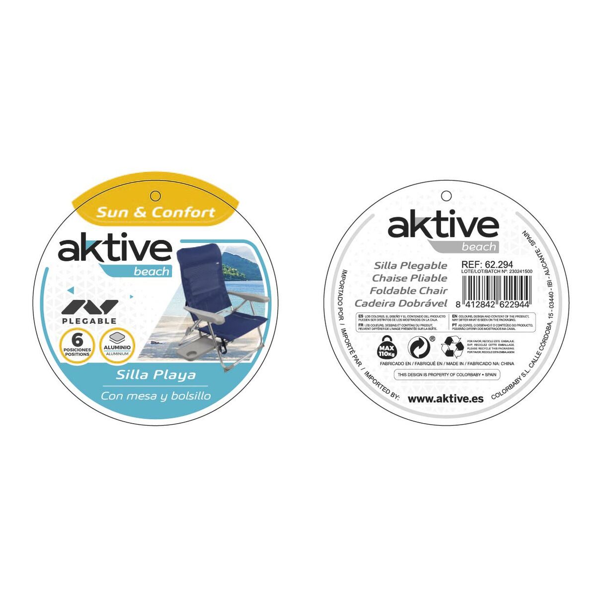 Chaise Pliante Aktive 47 x 57 x 89 cm Gris