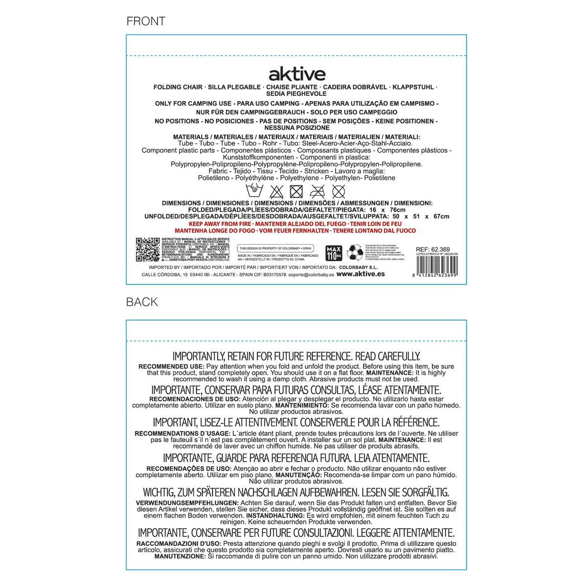 Chaise Pliante Aktive Orange 50 x 67 x 51 cm