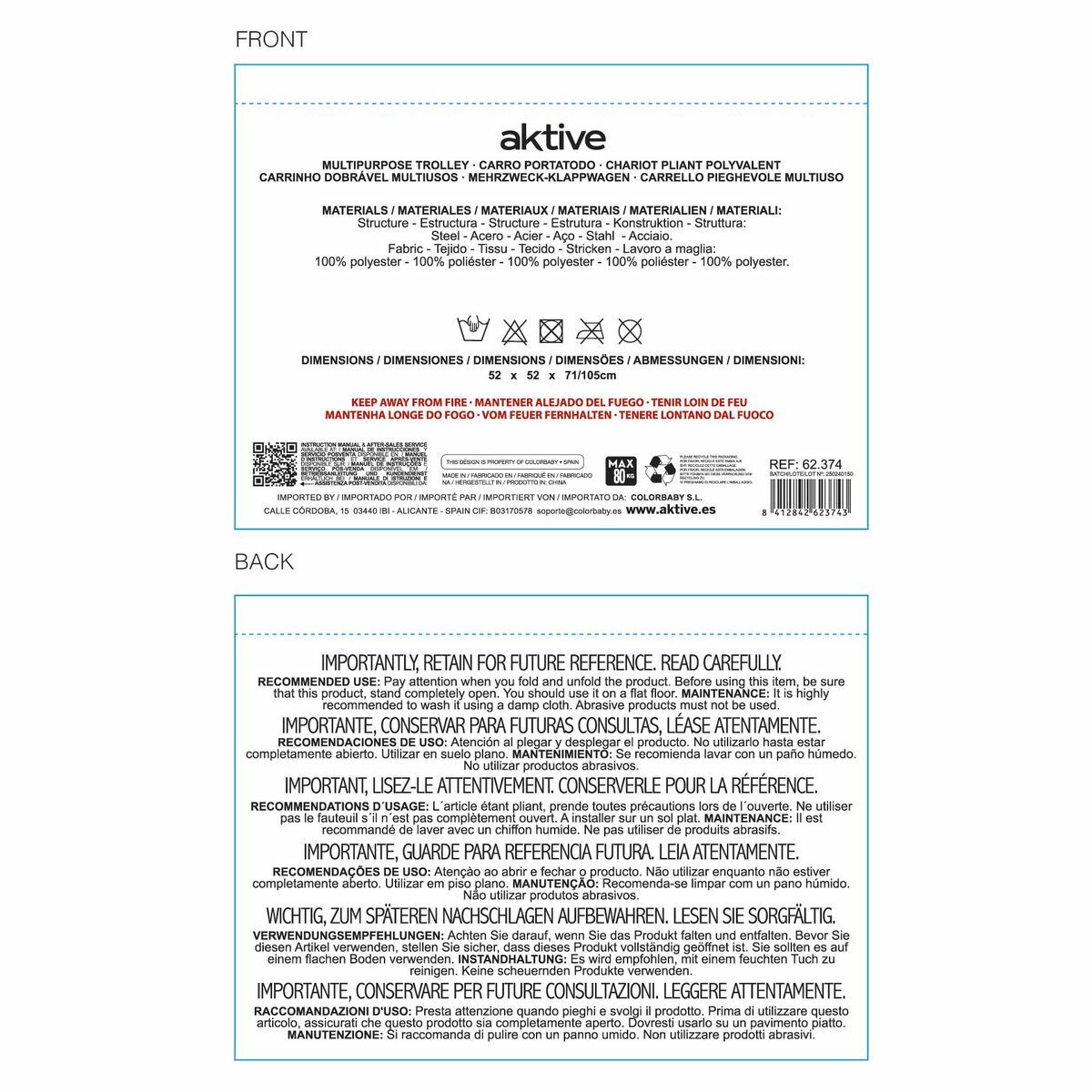 Chariot Multi-usages Aktive Polyester PVC Acier 52 x 105 x 52 cm