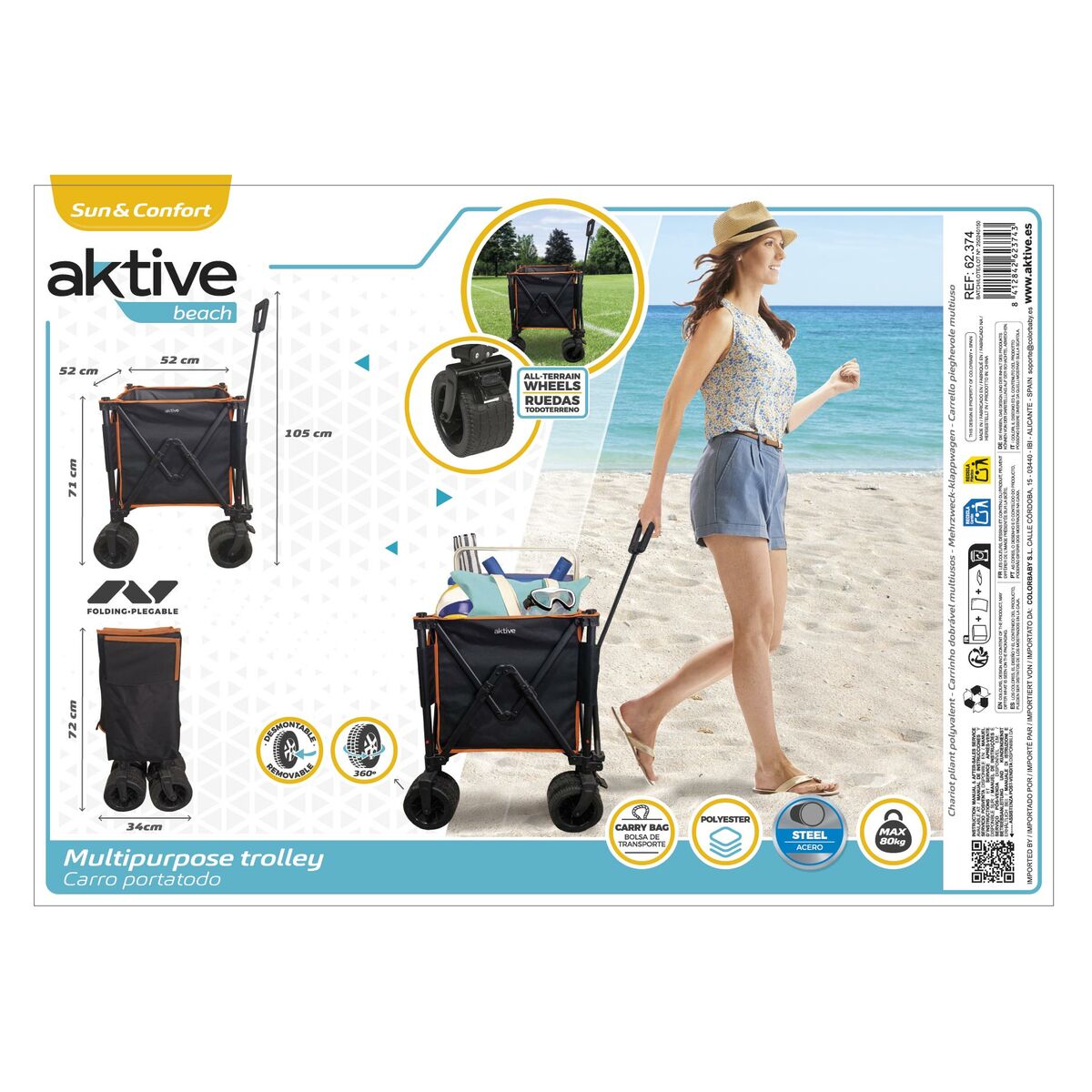 Chariot Multi-usages Aktive Polyester PVC Acier 52 x 105 x 52 cm