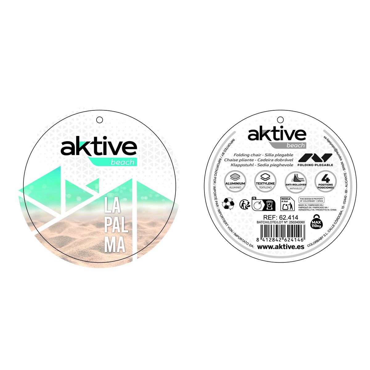 Chaise Pliante Aktive Bleu 65 x 60 x 43 cm