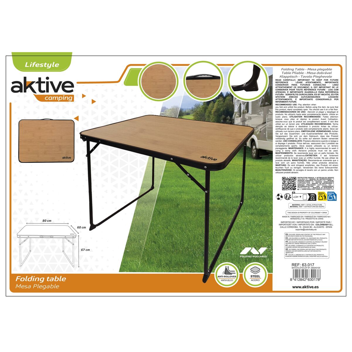 Table Piable Aktive De Camping Bambou 80 x 67 x 60 cm