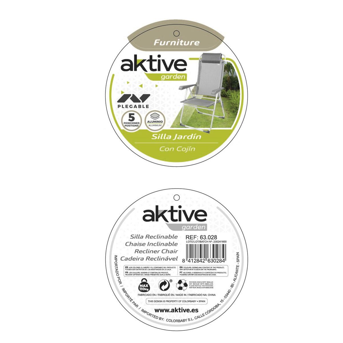 Chaise Pliante Aktive Inclinable Gris 44 x 55 x 101 cm