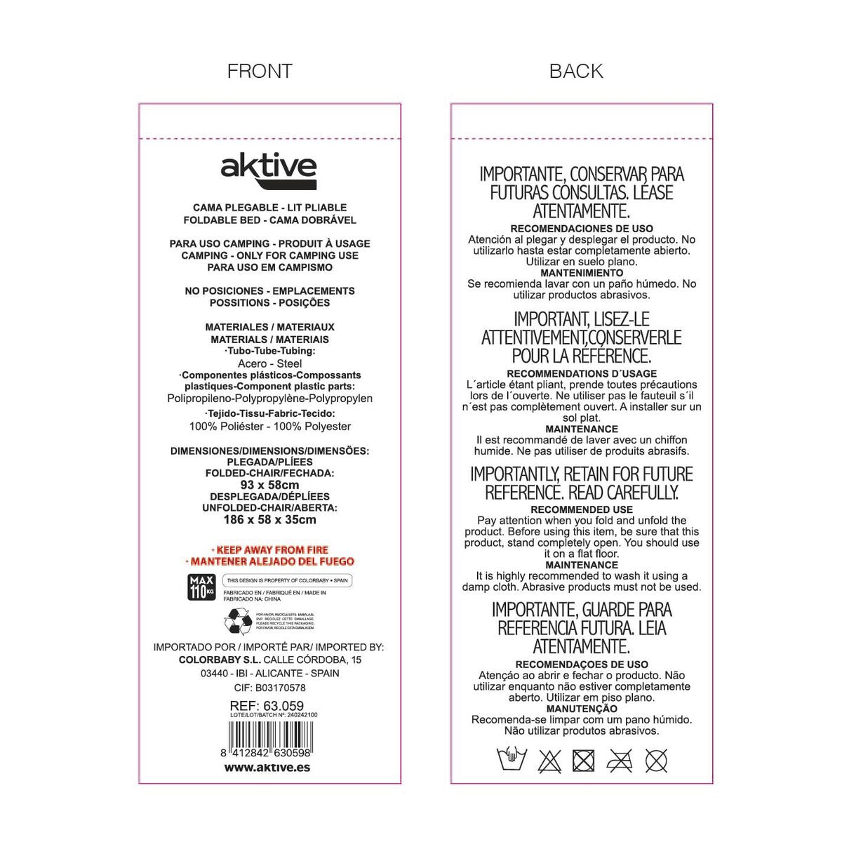 Lit pliant Aktive 186 x 58 x 35 cm