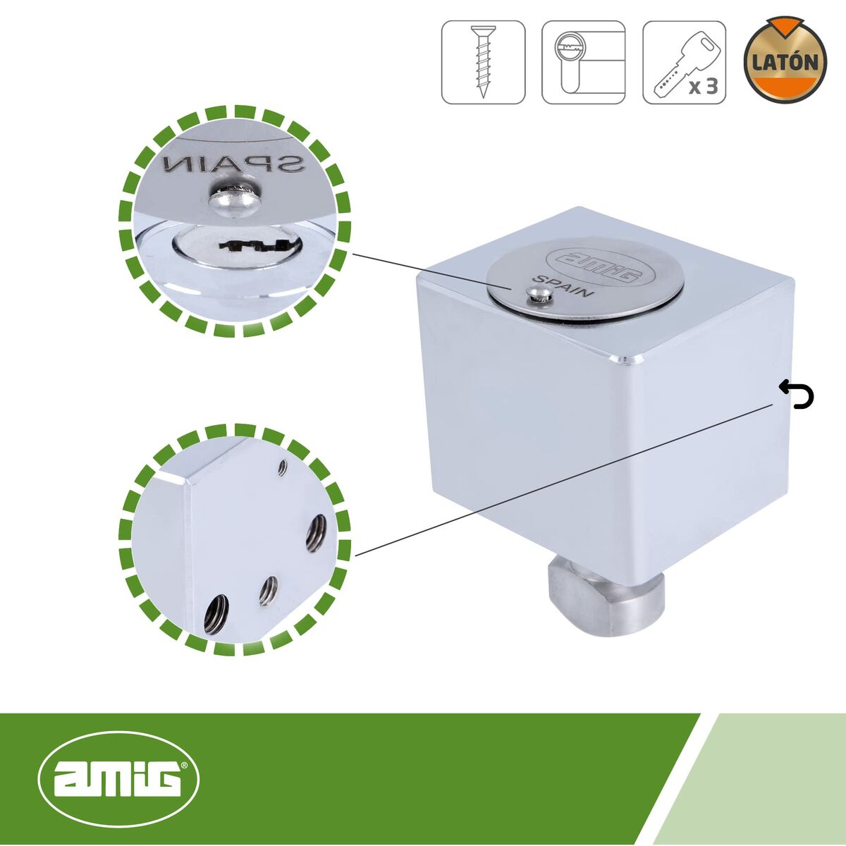 Verrouillage AMIG A24542-670 Laiton 6 x 5 cm 60 x 50 mm Chrome Volet