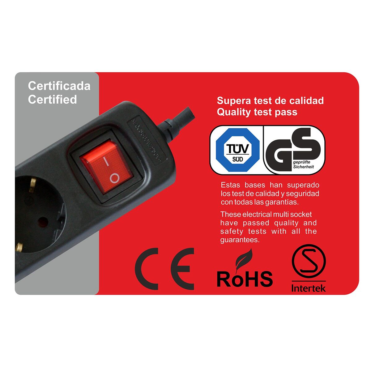 Rallonge 3 prises Schuko avec interrupteur Silver Electronics 9643 Noir