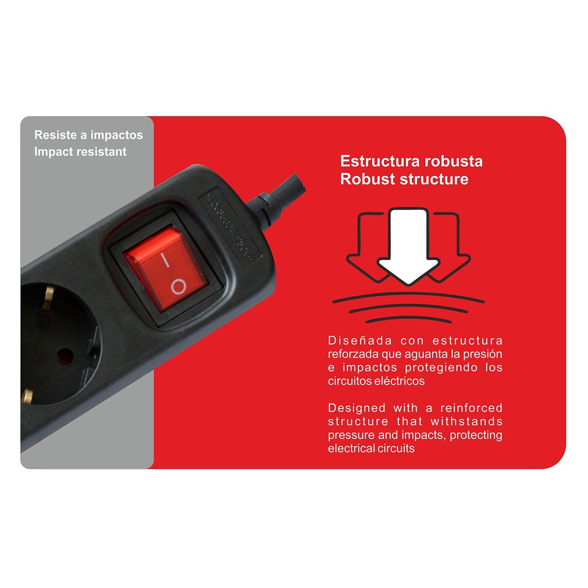 Rallonge 3 prises Schuko avec interrupteur Silver Electronics 9643 Noir