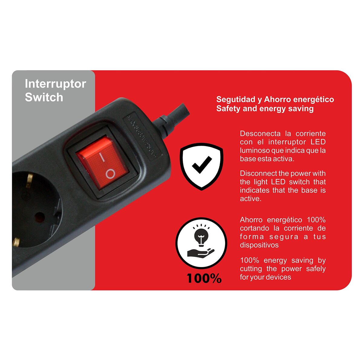 Rallonge 3 prises Schuko avec interrupteur Silver Electronics 9643 Noir