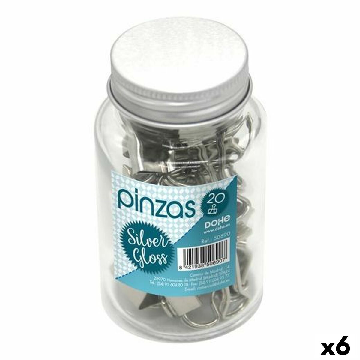 Pinces de serrage DOHE SILVER GLOSS Argenté Métal 19 mm 20 Pièces (6 Unités)