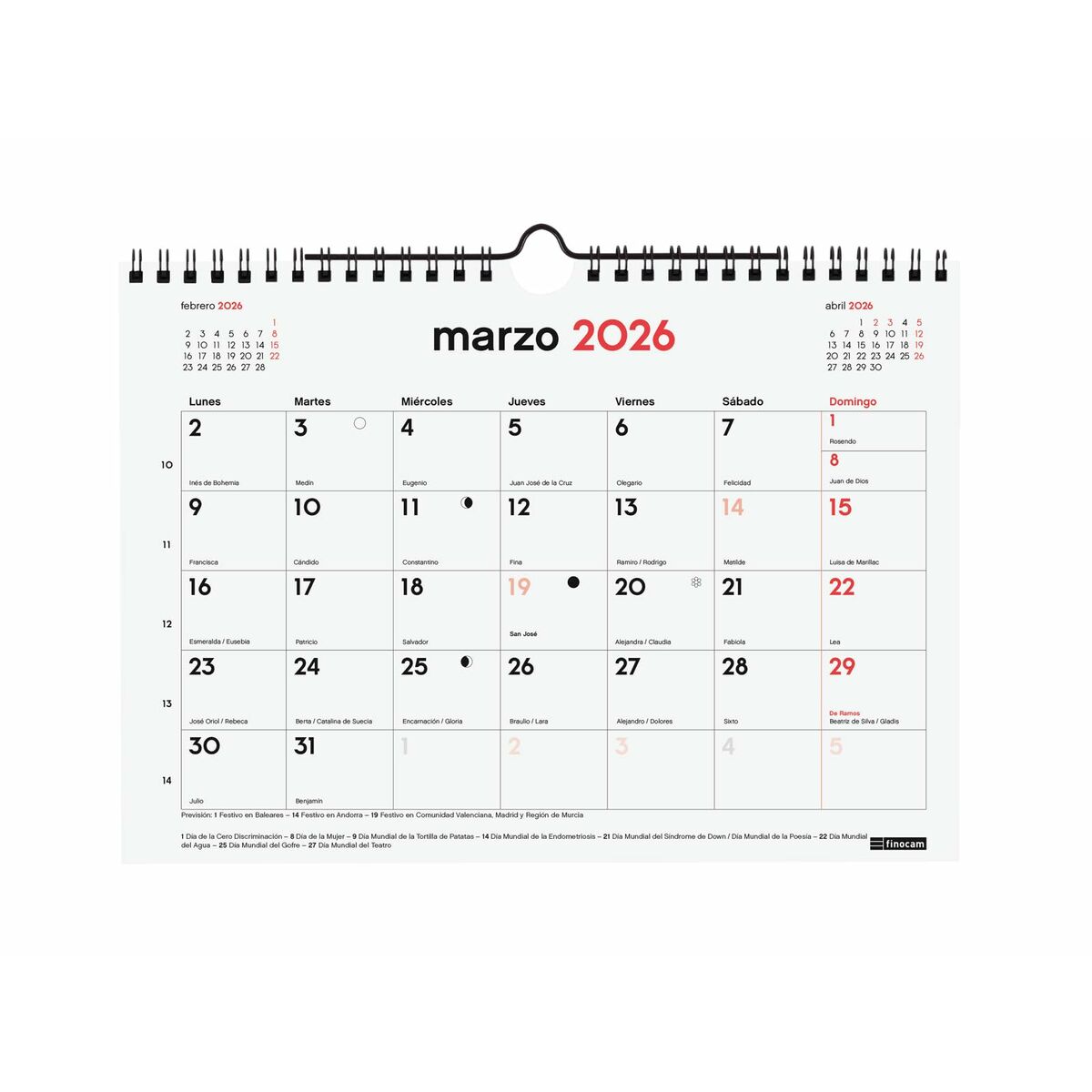 calendrier mural Finocam Papier 2025-2026 21 x 15 cm