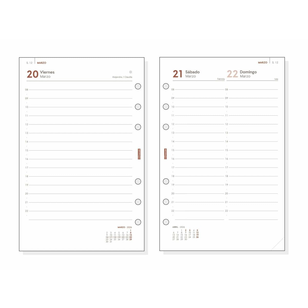 Recharge pour agenda Finocam OPEN R598 2026 11,7 x 18,1 cm