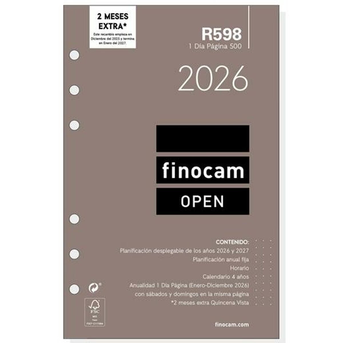 Recharge pour agenda Finocam OPEN R598 2026 11,7 x 18,1 cm