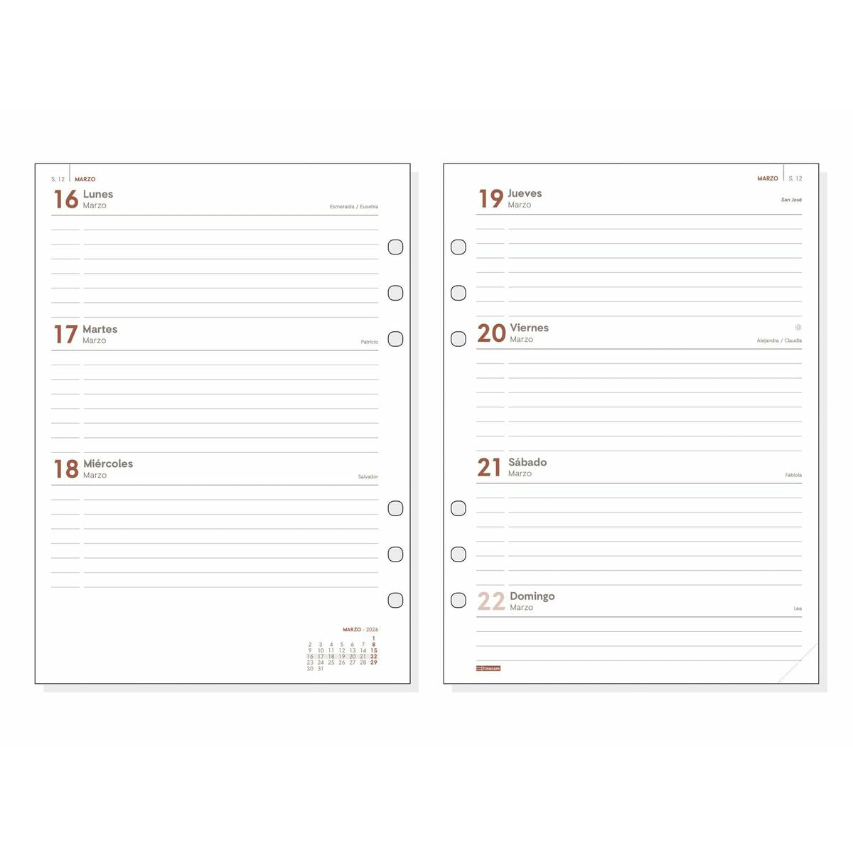 Recharge pour agenda Finocam  OPEN R1093 2026 15,5 x 21,5 cm