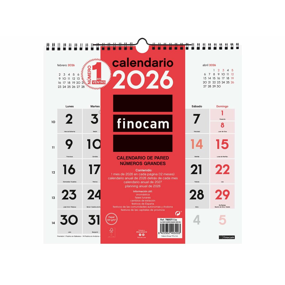calendrier mural Finocam Papier 2026 30 x 30 cm