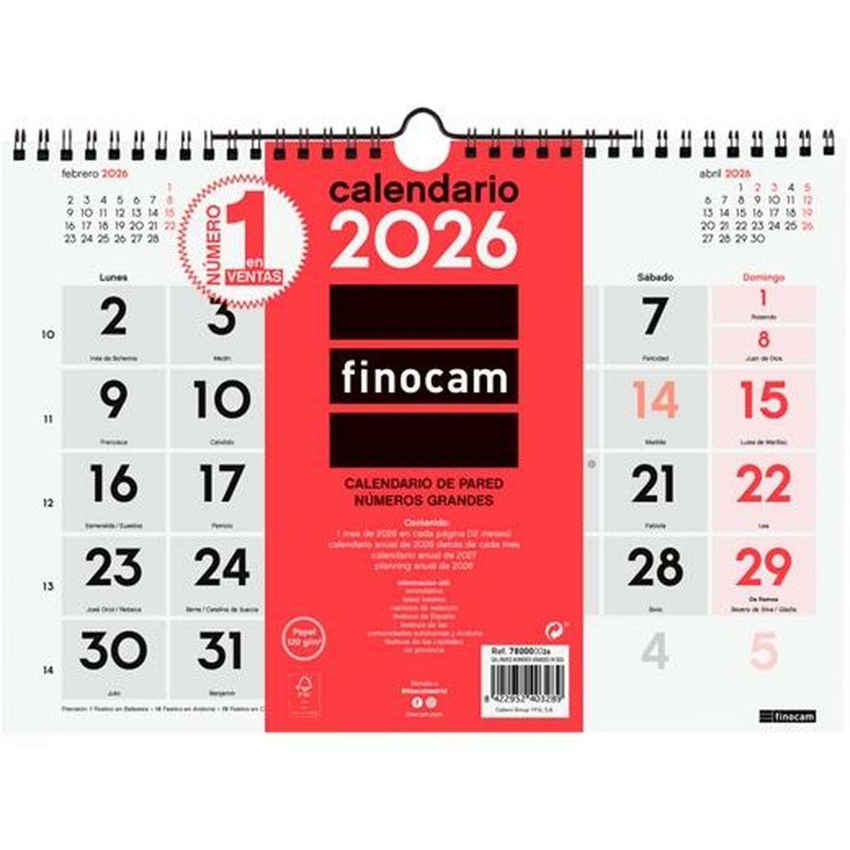 calendrier mural Finocam A4 Papier 2026 30 x 21 cm
