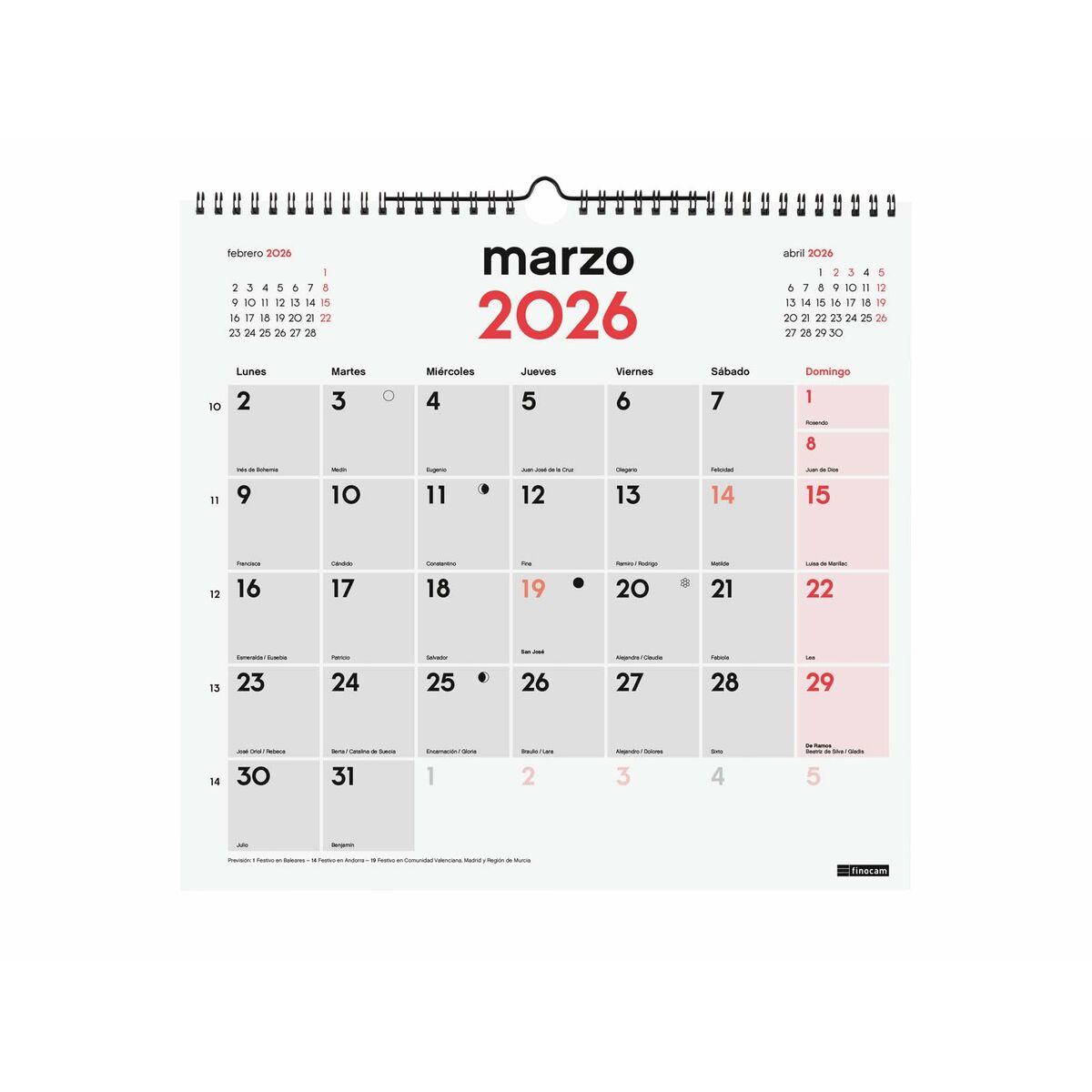 calendrier mural Finocam Papier 34 x 32 cm