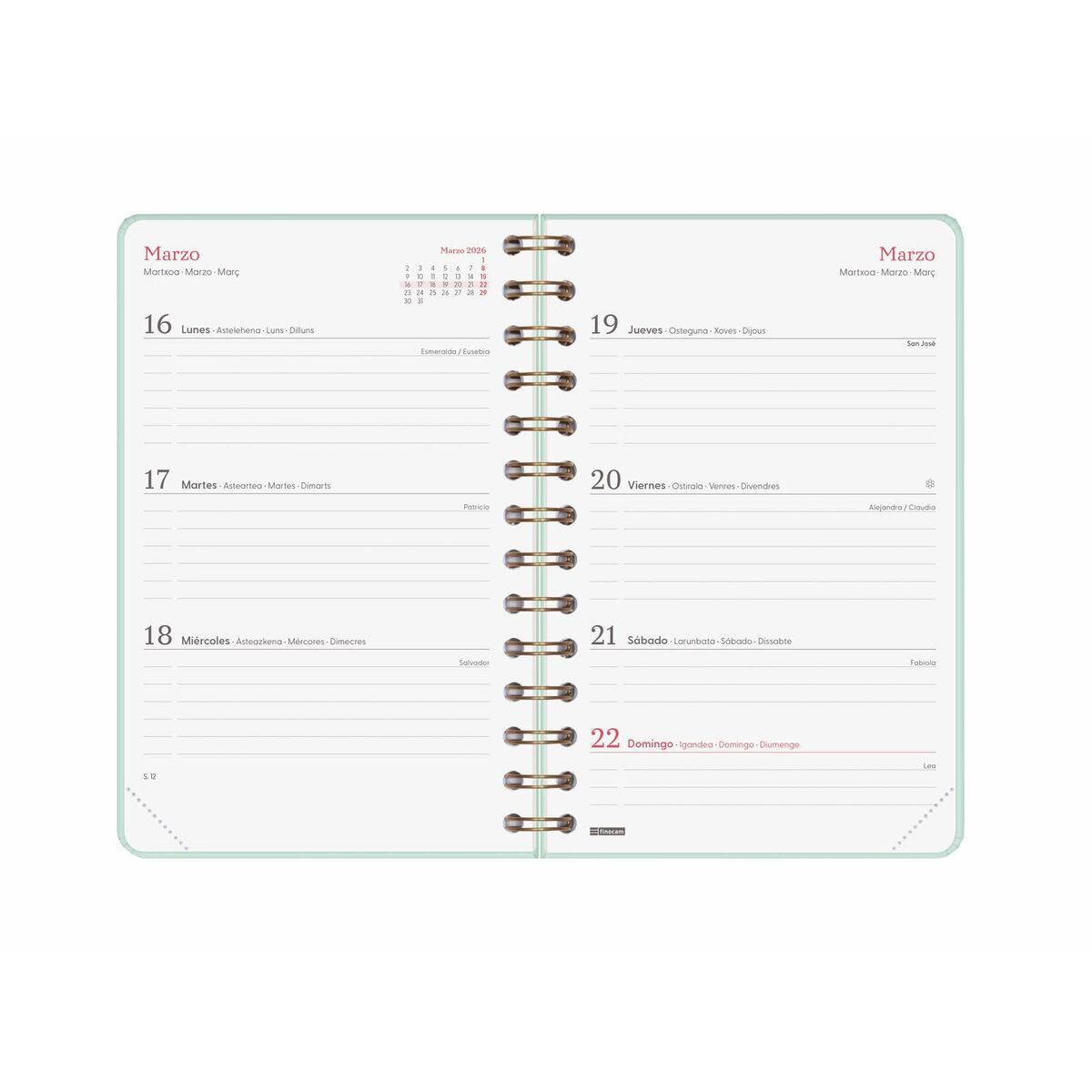 Agenda Finocam Alma Menthe 11,7 x 18,1 cm 2026