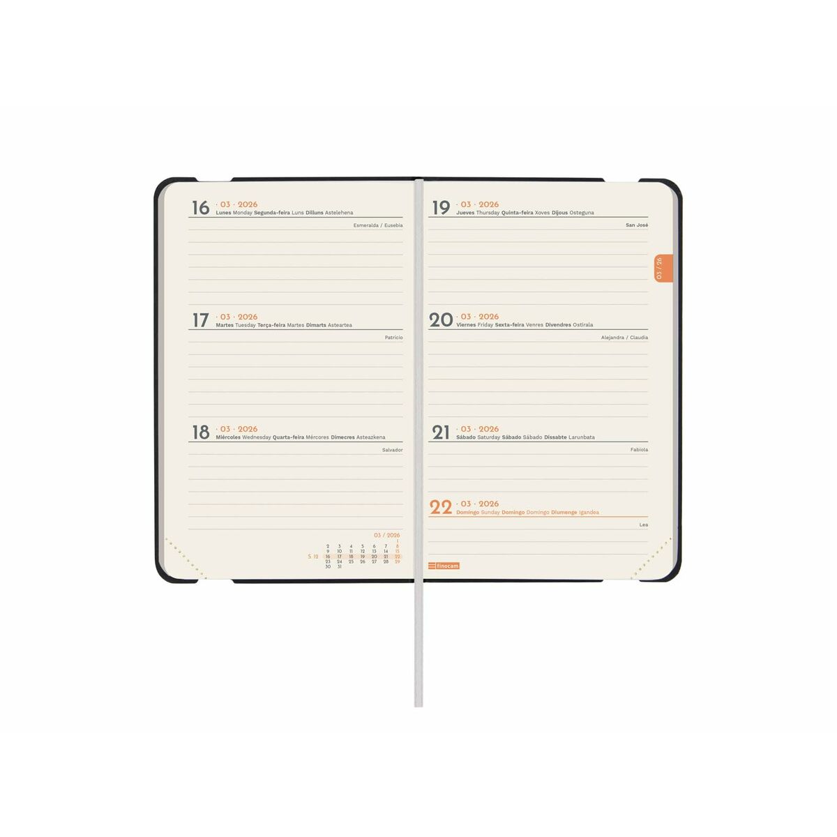 Agenda Finocam FLEXI Noir Mini 8,2 x 12,7 cm 2026