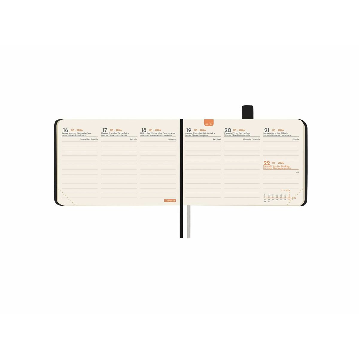 Agenda Finocam MÍNIMAL TEXTURA Noir Mini 10,4 x 7,3 cm 2026