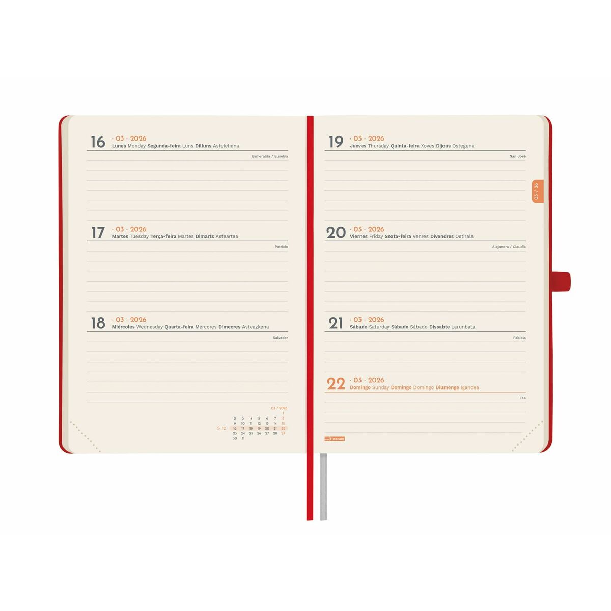 Agenda Finocam MÍNIMAL TEXTURA Rouge 11,8 x 16,8 cm 2026