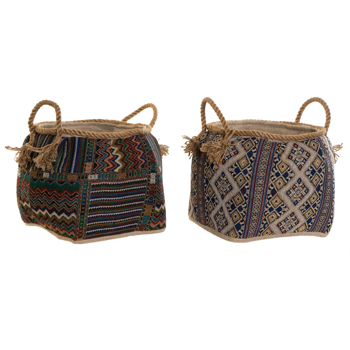 Panier DKD Home Decor Multicouleur Fibre naturelle Boho 30 x 30 x 30 cm 2 Pièces (2 Unités)
