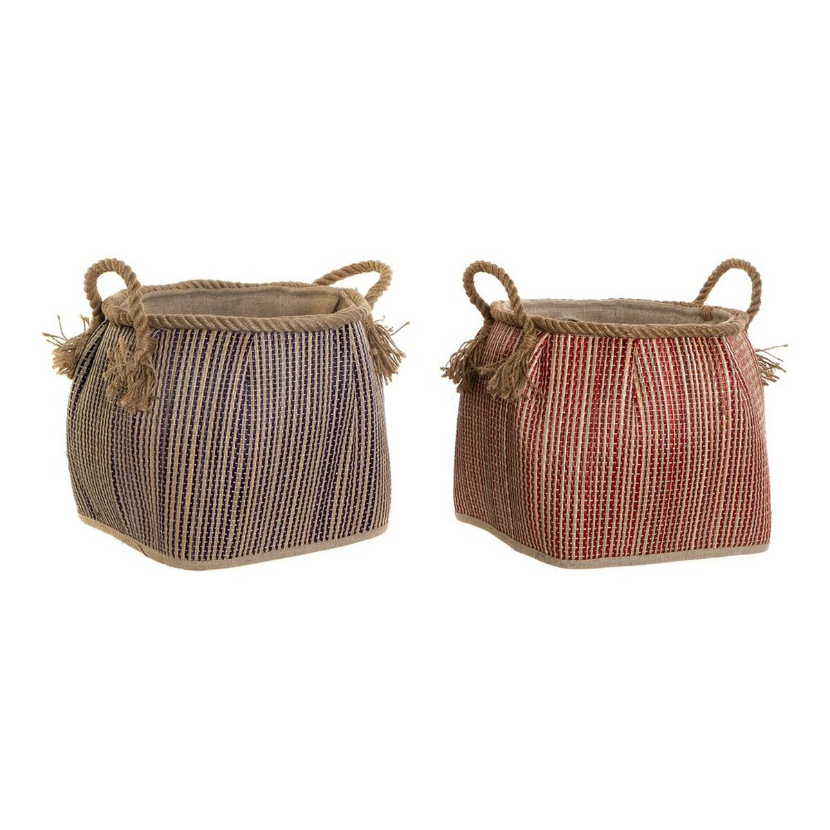 Panier Multi-usages DKD Home Decor Bleu Rouge Naturel Fibre naturelle (2 Unités)
