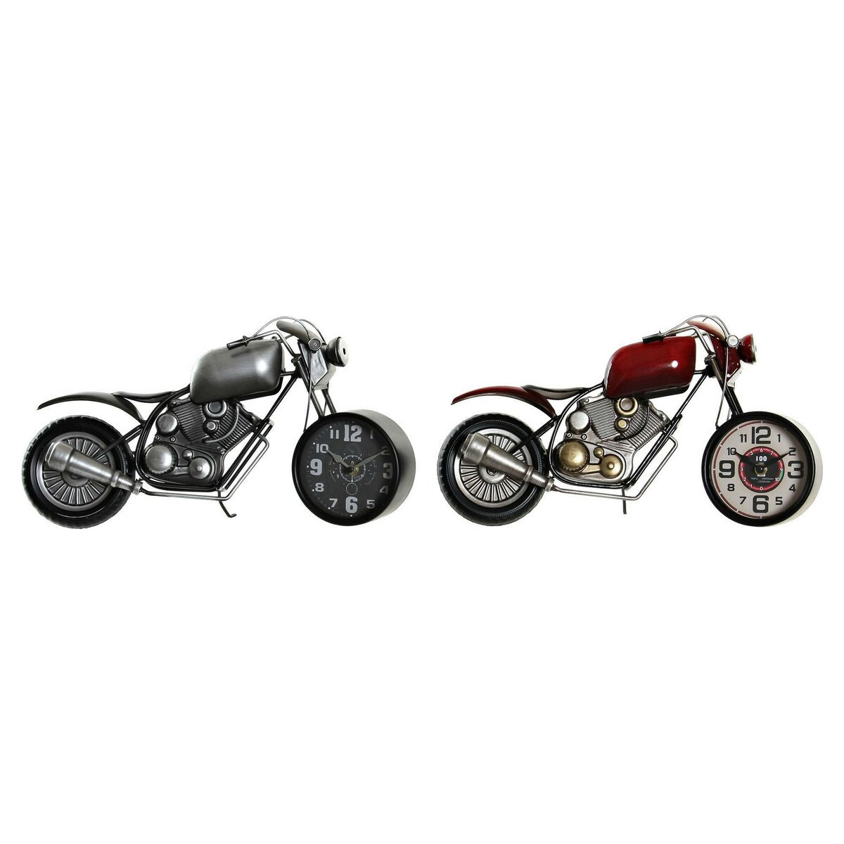 Horloge de table DKD Home Decor Rouge Gris Moto Motocyclette Vintage (2 Unités) (2 Pièces)