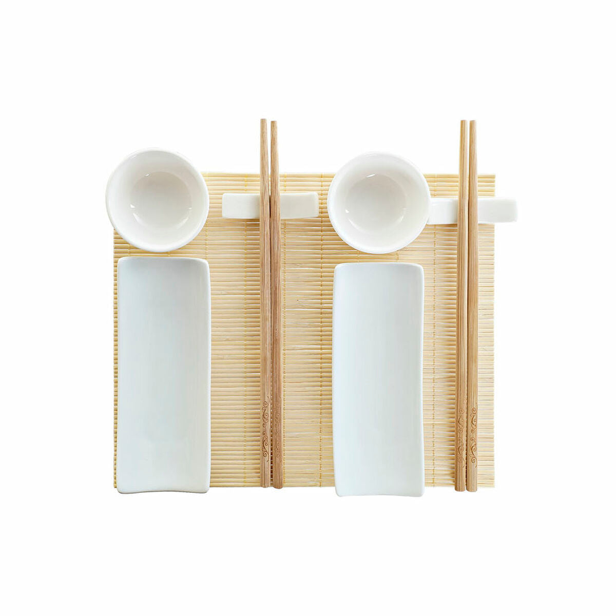 Set de sushi DKD Home Decor Bambou Grès Blanc Naturel Oriental 28,5 x 19,5 x 3,3 cm (9 Pièces) (28,5 x 19,5 x 3,3 cm)