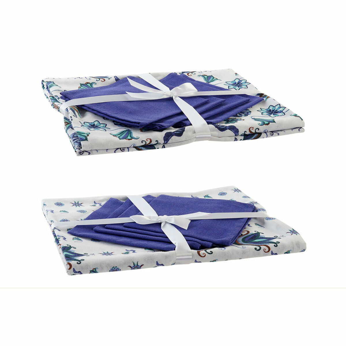Nappe et serviettes de table DKD Home Decor Bleu Blanc 150 x 150 x 0,5 cm (2 Unités)