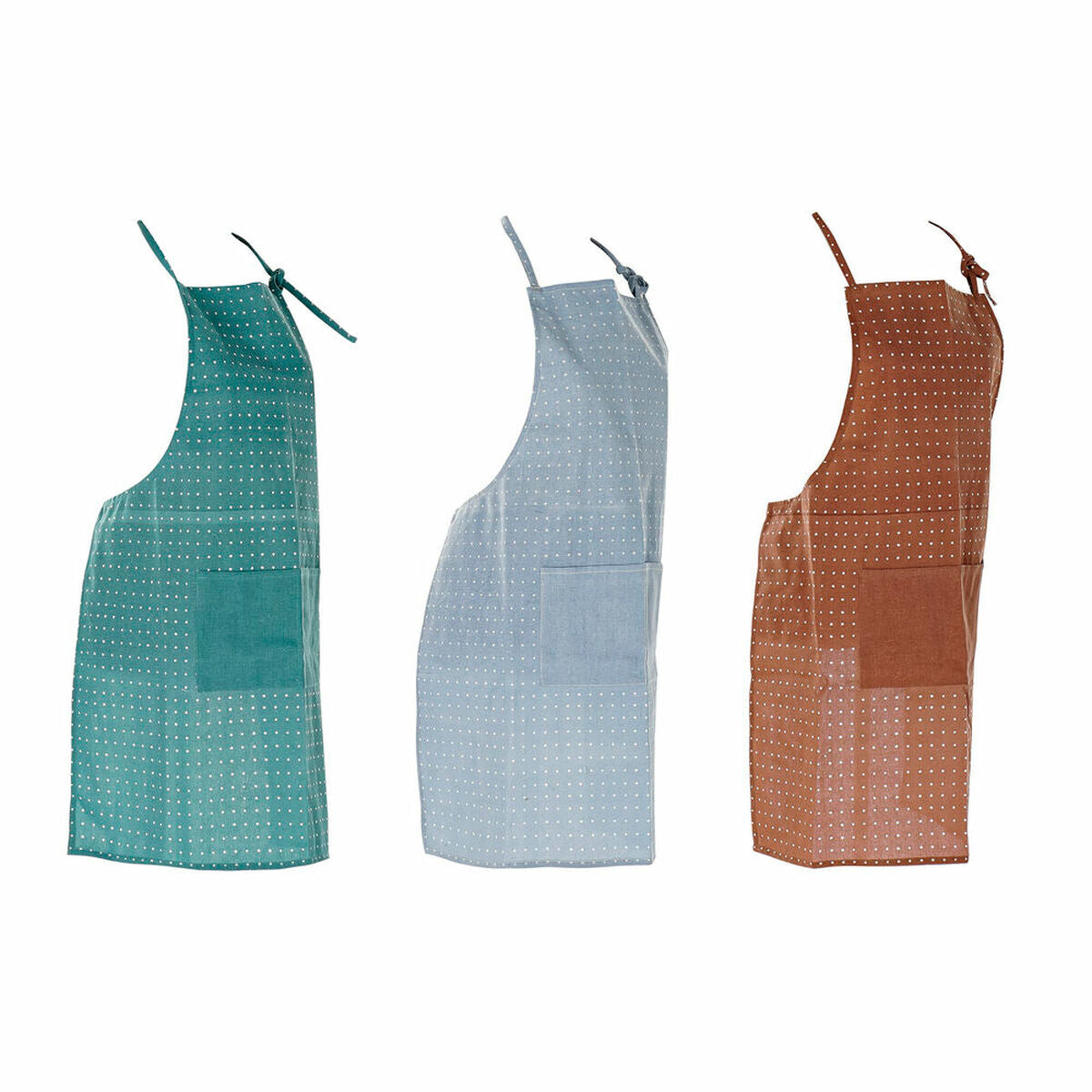 Tablier avec Poche DKD Home Decor Marron Turquoise Polyester Coton Vert Bleu ciel (70 x 0.5 x 80 cm) (3 pcs)