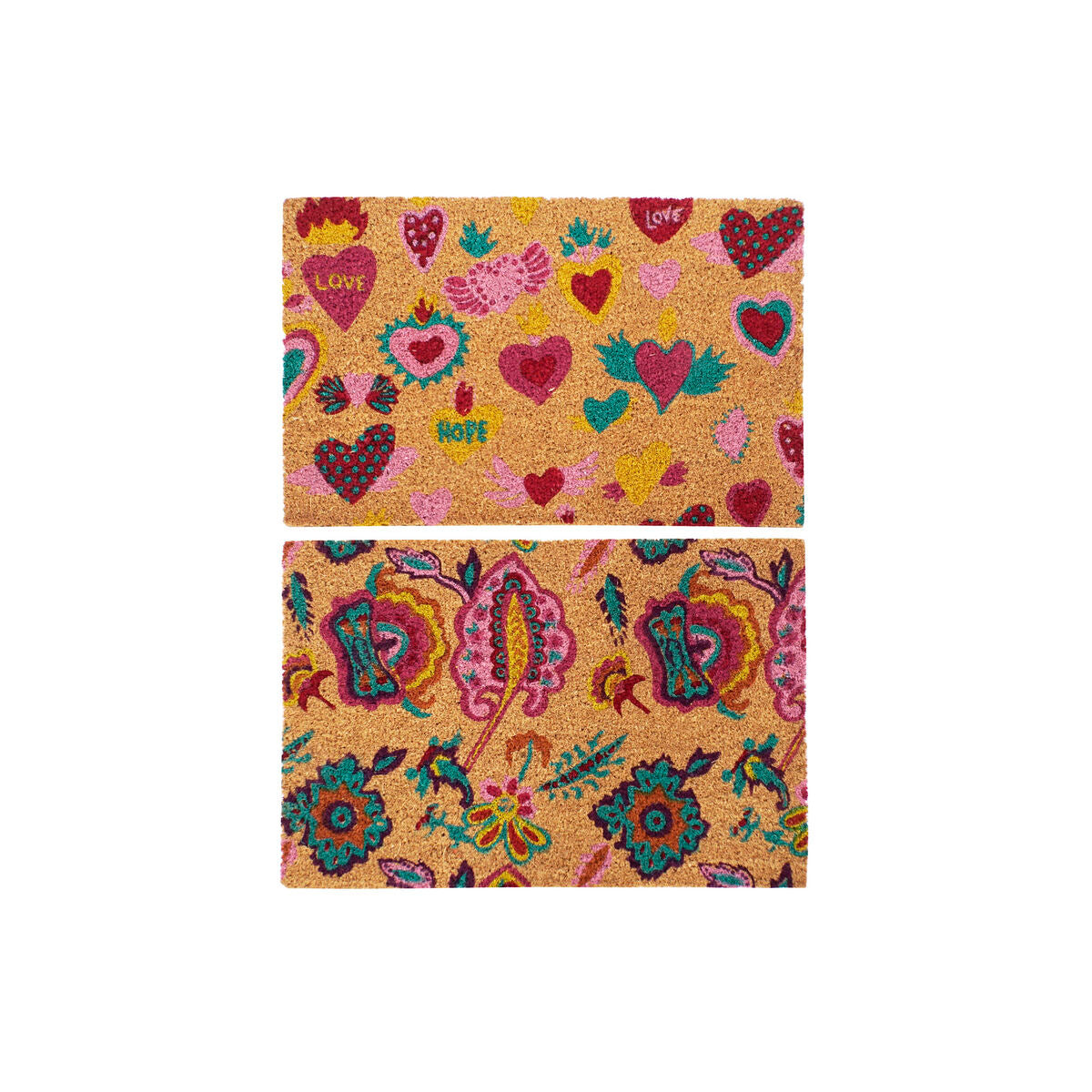 Paillasson DKD Home Decor Caoutchouc Multicouleur 2 Unités Fibres de coco (60 x 40 x 1,5 cm)