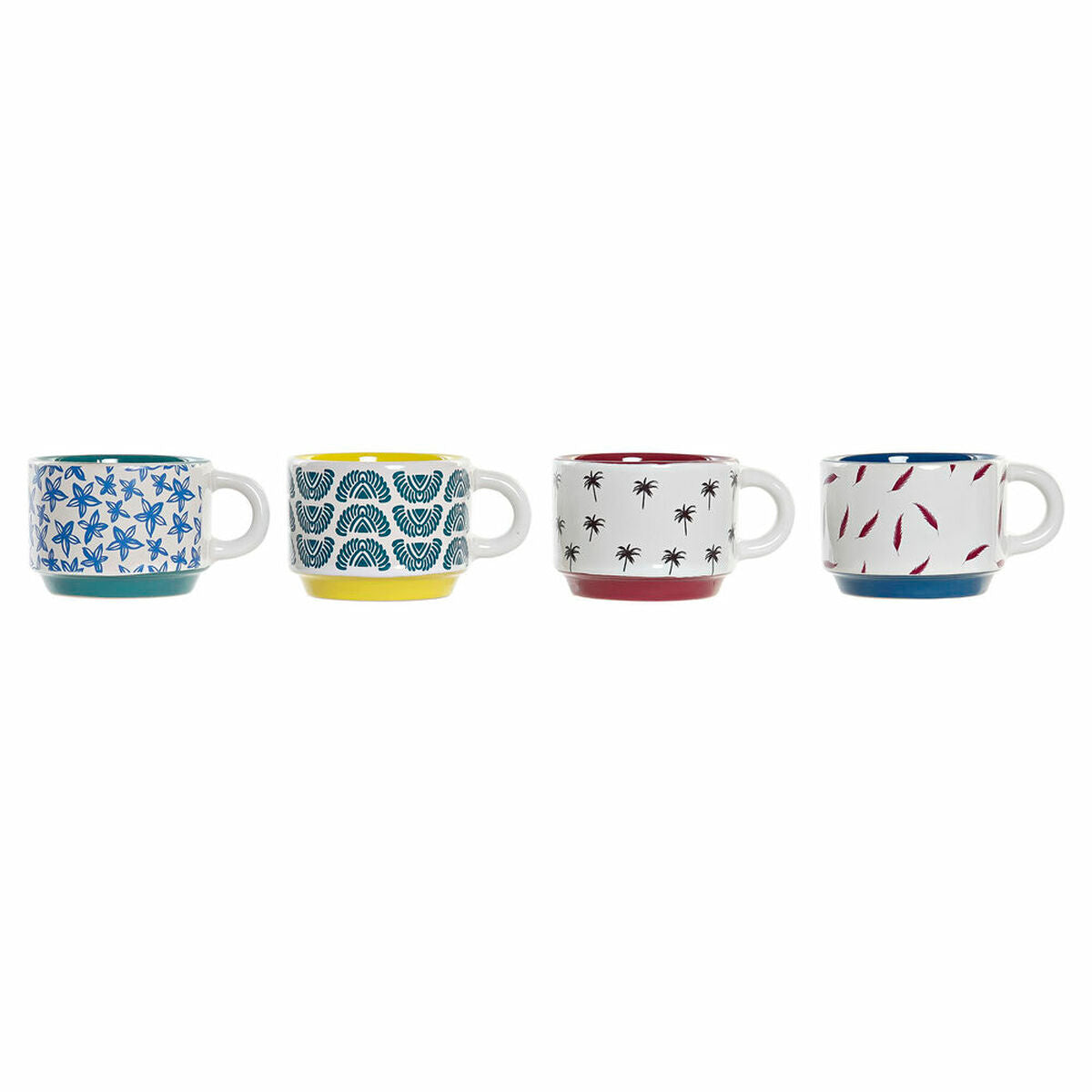 Ensemble de tasses à café DKD Home Decor Jaune Bleu Multicouleur Turquoise Bordeaux Métal Grès 150 ml