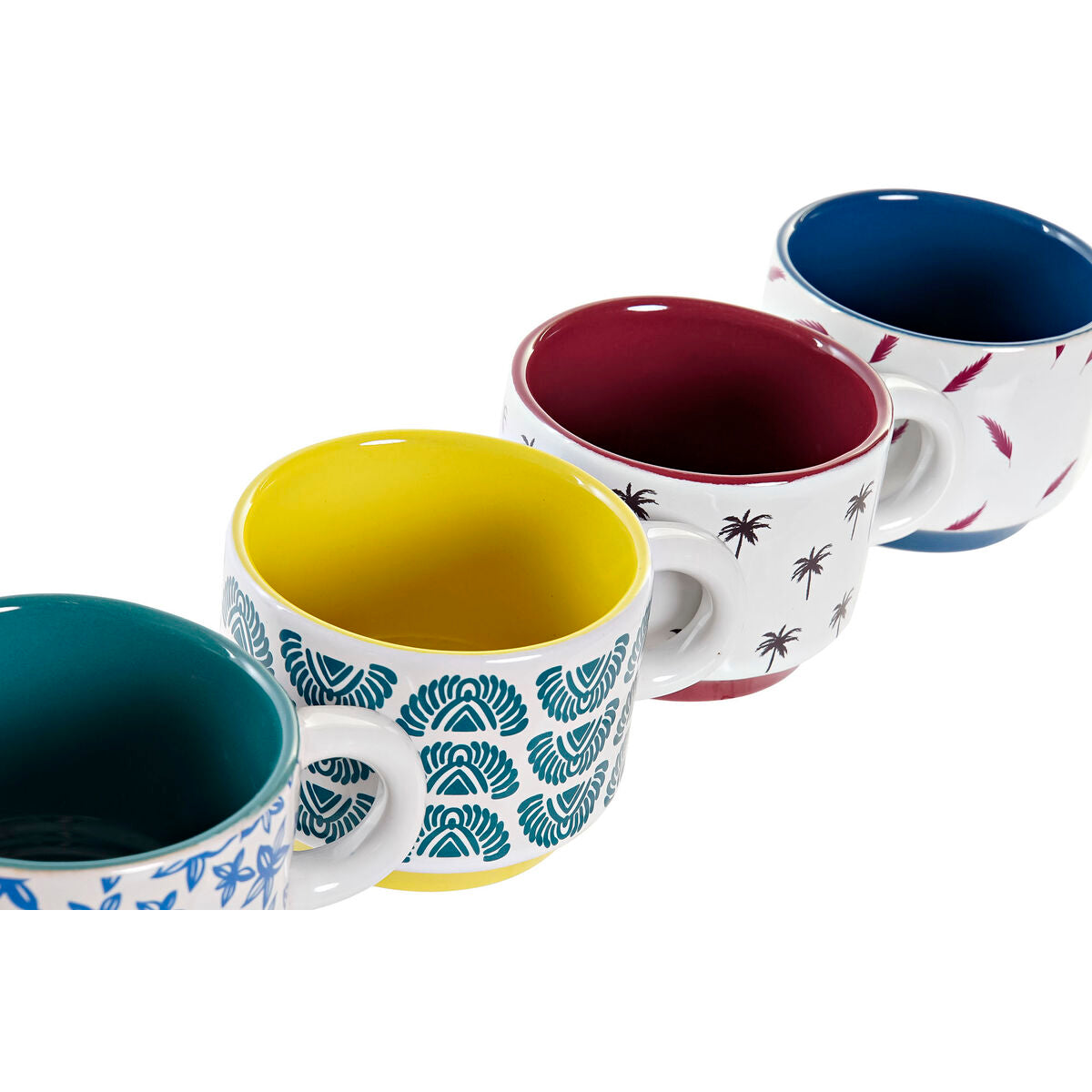 Ensemble de tasses à café DKD Home Decor Jaune Bleu Multicouleur Turquoise Bordeaux Métal Grès 150 ml